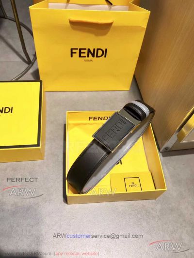 AAA Reversible Fendi Leather Belt For Women - Black And Grey SS Rubber Buckle 